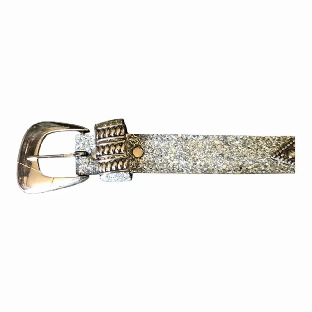 Western Boho Belt Bundle Leatherock Silver Glitter & Studded Concho Leather Belt